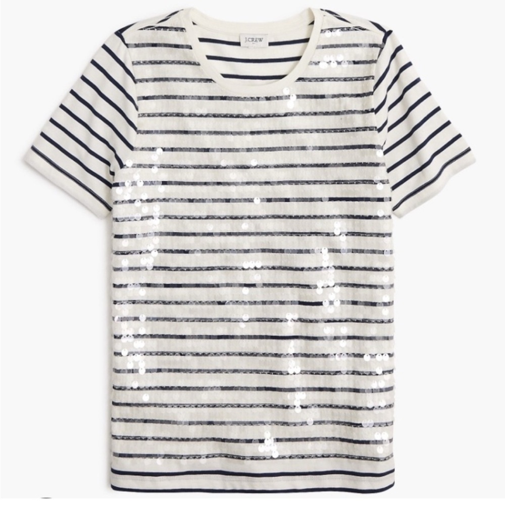J. Crew White and Navy Striped Short Sleeve Tee - Picture 2 of 5